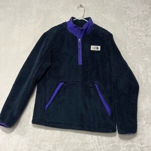 The North Face Mens Medium Sherpa Fleece Jacket Navy Blue 1/2 Zip